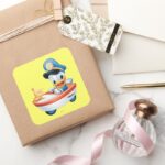 Donald Duck Boat Baby Square Sticker