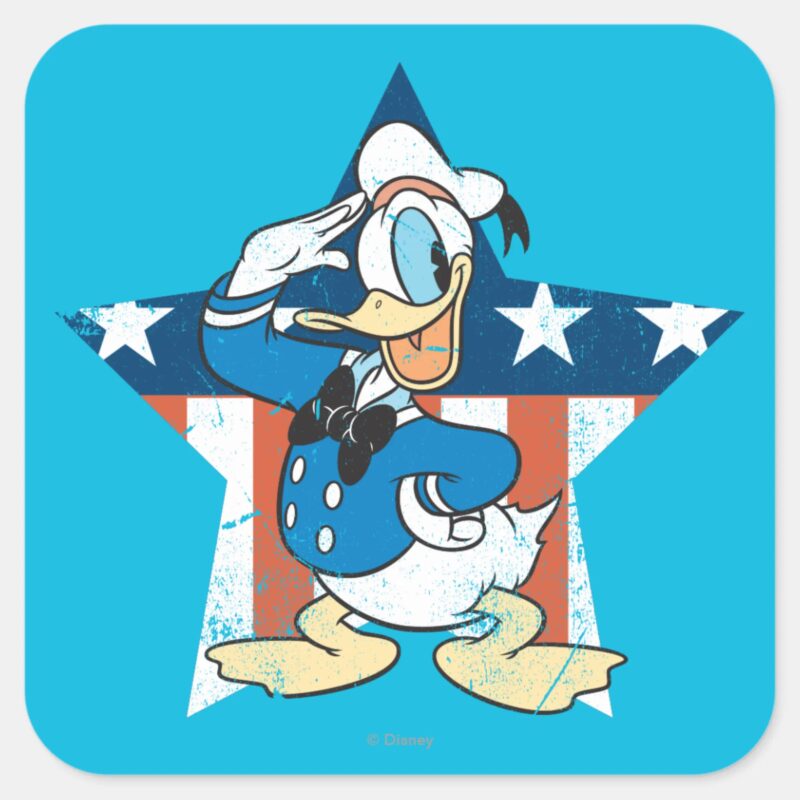 Donald Duck Salute With Patriotic Star Square Sticker