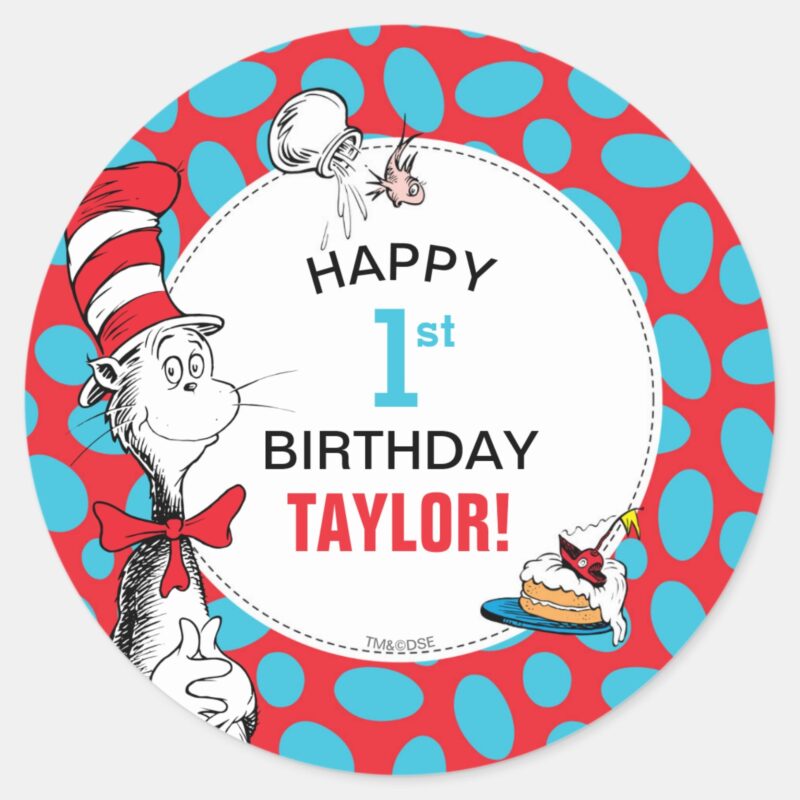 Dr. Seuss Cat In The Hat Birthday Classic Round Sticker
