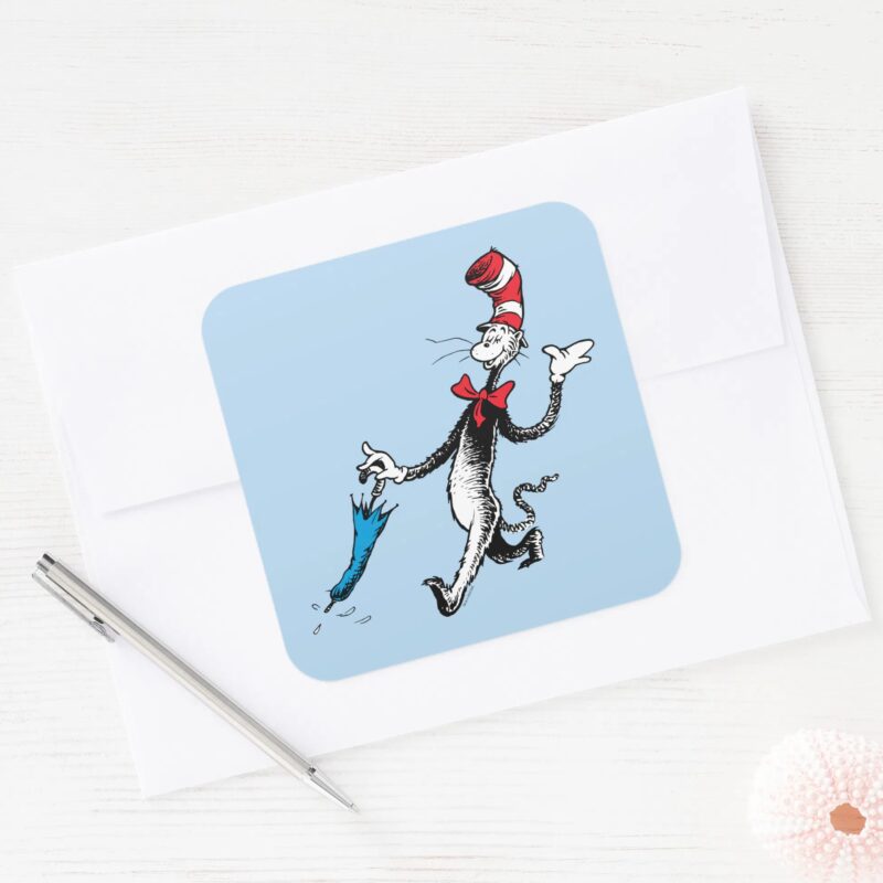 Dr. Seuss Cat In The Hat Umbrella Walk Square Sticker
