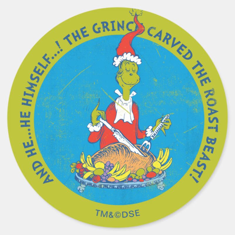 Dr. Seuss Grinch Christmas Roast Beast Classic Round Sticker Dr. Seuss Grinch Christmas Roast Beast Classic Round Sticker
