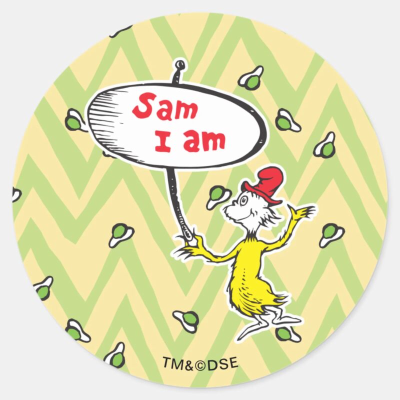 Dr. Seuss Sam I Am Holding Sign Classic Round Sticker Dr. Seuss Sam I Am Holding Sign Classic Round Sticker