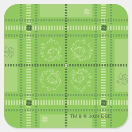 Dr. Seuss St. Patricks Day Plaid Pattern Square Sticker