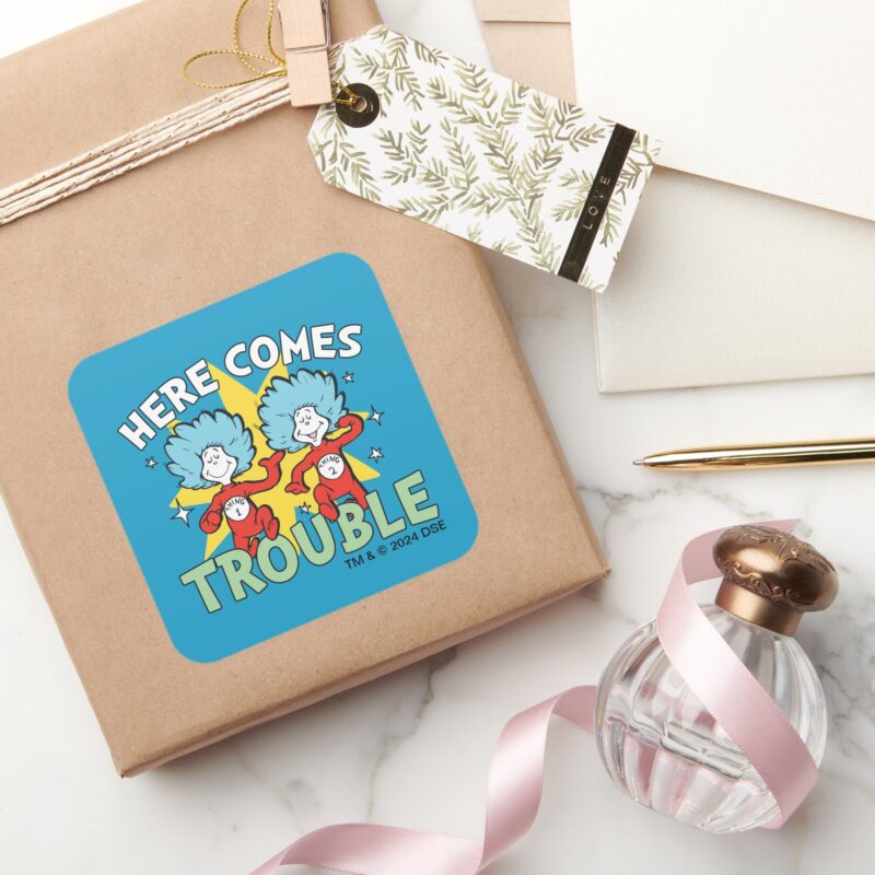 Dr. Seuss Thing One Thing Two Here Comes Trouble Square Sticker