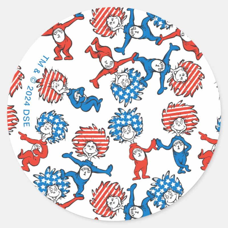 Dr. Seuss Thing One Thing Two US Flag Pattern Classic Round Sticker Dr. Seuss Thing One Thing Two US Flag Pattern Classic Round Sticker