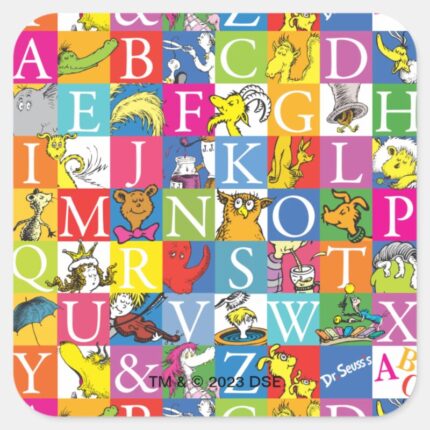 Dr. Seusss ABC Colorful Block Letter Pattern Square Sticker