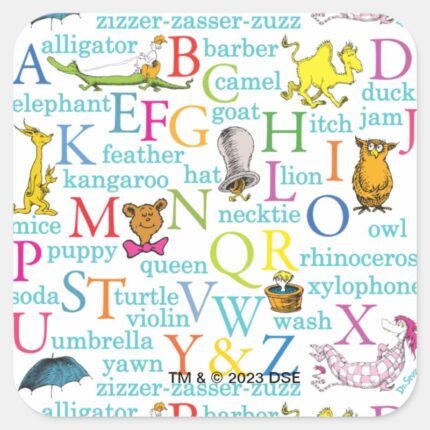 Dr. Seusss ABC Pattern With Words Square Sticker