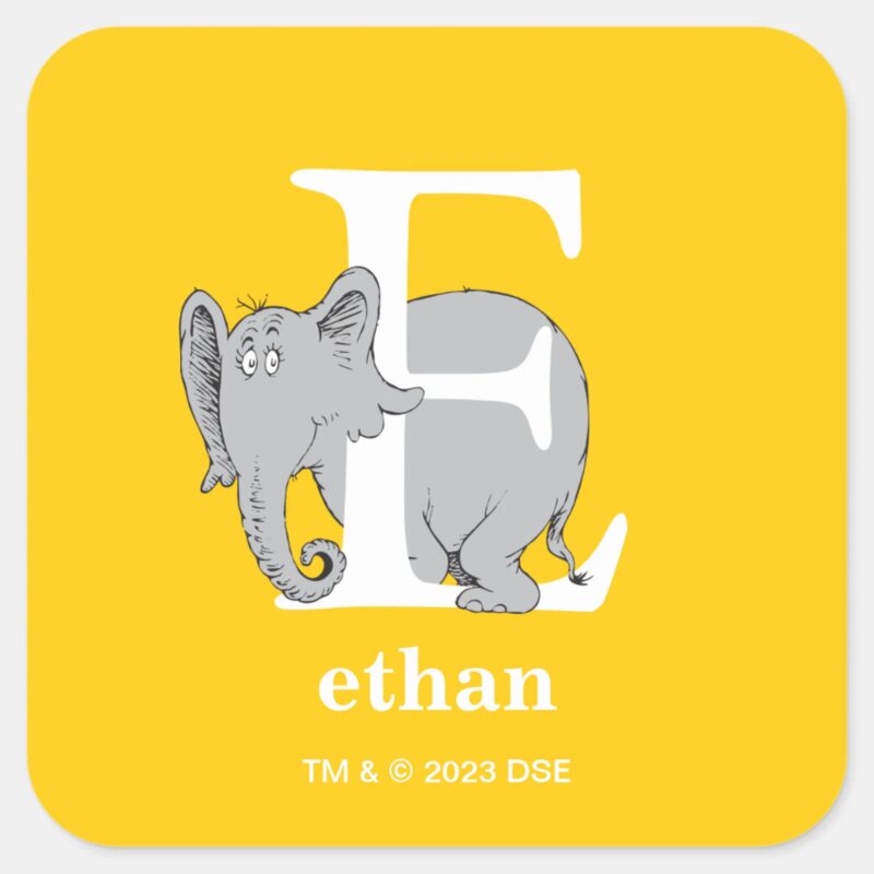 Dr. Seusss ABC Letter E White Add Your Name Square Sticker