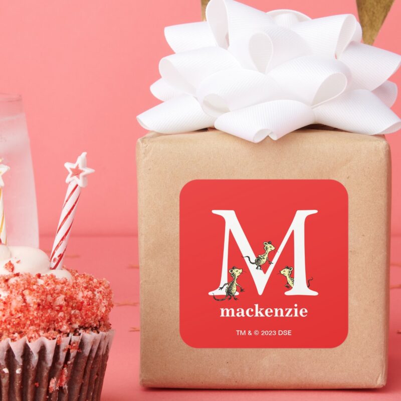 Dr. Seusss ABC Letter M White Add Your Name Square Sticker