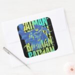 Electric Up Batman Running Through Typography Square Sticker