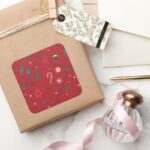 Elf Candy Checker Pattern Square Sticker