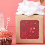 Elf Candy Checker Pattern Square Sticker