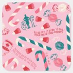 Elf Holiday Candy Pattern Square Sticker