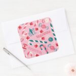 Elf Holiday Candy Pattern Square Sticker