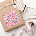 Elf Holiday Candy Pattern Square Sticker