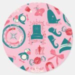 Elf Holiday Framed Icon Pattern Classic Round Sticker