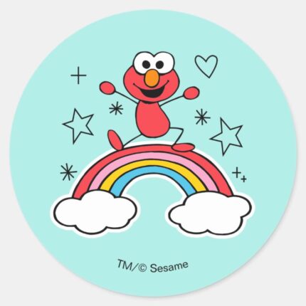 Elmo Rainbow Doodley Graphic Classic Round Sticker