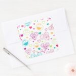 Elmo Abby Cadabby Valentine Hearts Pattern Square Sticker