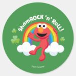 Elmo Shamrock N Roll Rainbow Classic Round Sticker