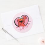 Elmo In Heart Valentine Classic Round Sticker