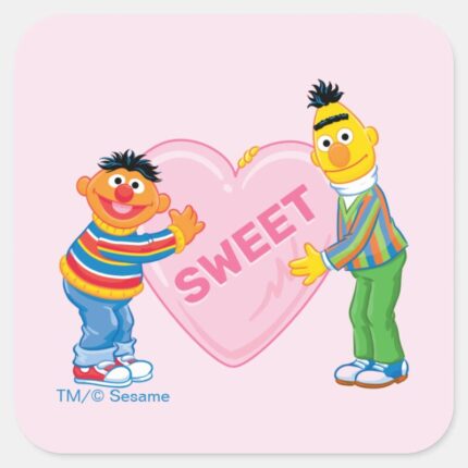 Ernie Bert Big Valentines Heart Square Sticker