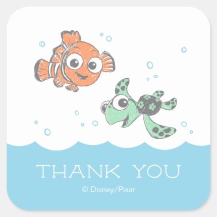 Finding Nemo And Squirt Birthday Thank You Square Sticker