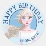 Frozen 2 Elsa Watercolor Happy Birthday Classic Round Sticker