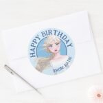 Frozen 2 Elsa Watercolor Happy Birthday Classic Round Sticker