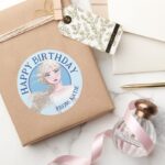 Frozen 2 Elsa Watercolor Happy Birthday Classic Round Sticker