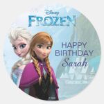Frozen Elsa And Anna Birthday Classic Round Sticker