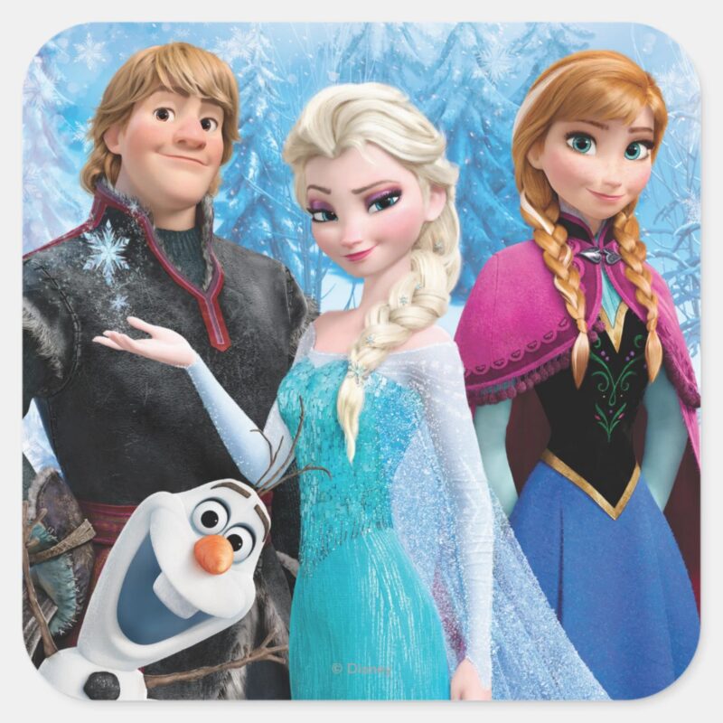 Frozen Anna Elsa Kristoff And Olaf Square Sticker