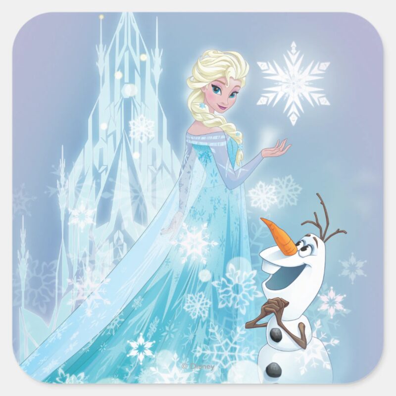Frozen Elsa And Olaf Icy Glow Square Sticker