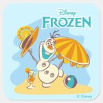 Frozen Olaf Playing On The Beach Square Sticker