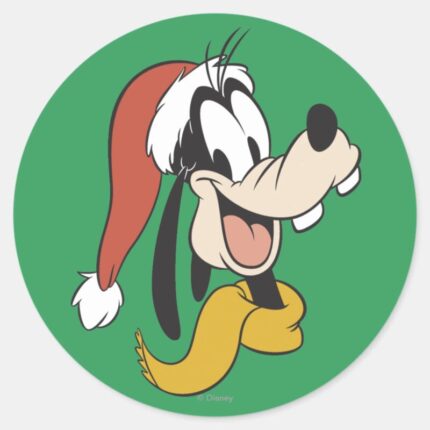 Goofy With Santa Hat Classic Round Sticker