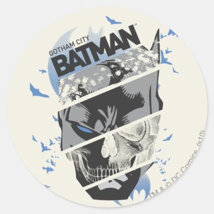 Gotham City Batman Skull Collage Classic Round Sticker