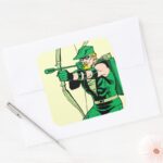 Green Arrow Shooting Arrow Square Sticker