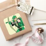 Green Arrow Shooting Arrow Square Sticker
