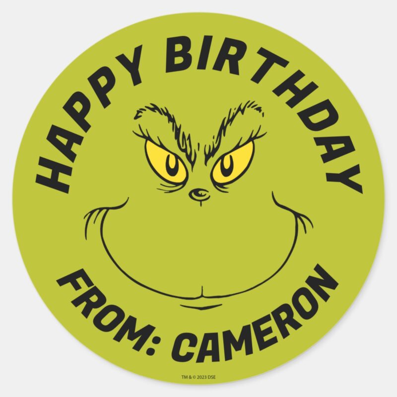 Grinch Face Happy Birthday Classic Round Sticker Grinch Face Happy Birthday Classic Round Sticker