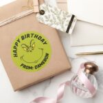 Grinch Face Happy Birthday Classic Round Sticker