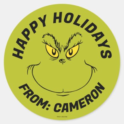 Grinch Face Merry Christmas Classic Round Sticker
