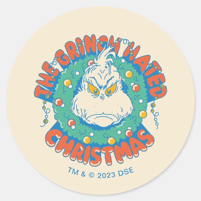 Grinch Hated Christmas Classic Round Sticker Grinch Hated Christmas Classic Round Sticker