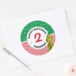 Grinch Red And Green Snowflake Birthday Classic Round Sticker