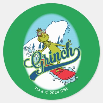 Grinch Snowboarding Classic Round Sticker