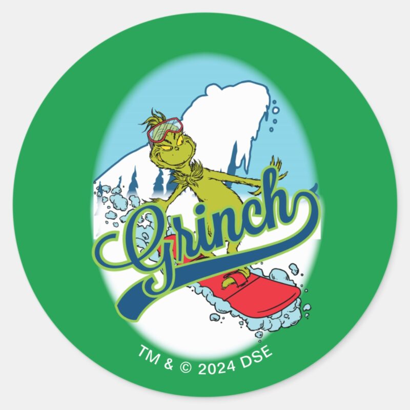 Grinch Snowboarding Classic Round Sticker