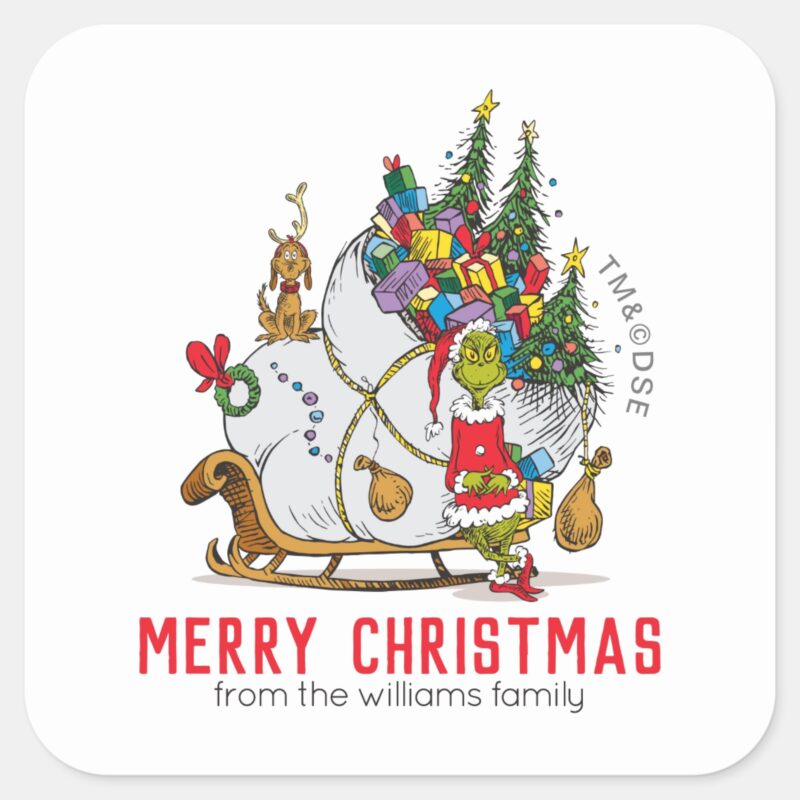 Grinch Max Runaway Sleigh Square Sticker Grinch Max Runaway Sleigh Square Sticker