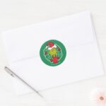 Grinch Christmas Holiday Wreath Classic Round Sticker