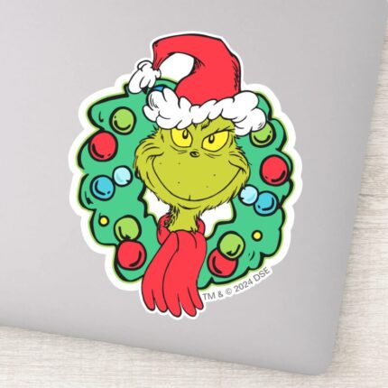 Grinch Christmas Holiday Wreath Sticker