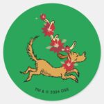 Grinch Max Christmas Pointsettia Classic Round Sticker