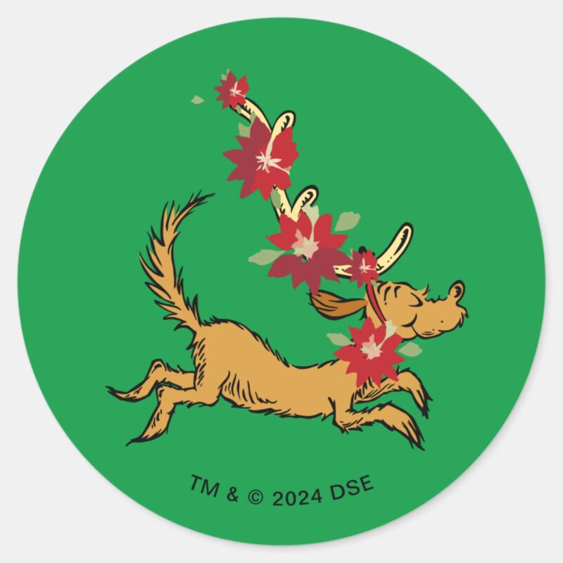 Grinch Max Christmas Pointsettia Classic Round Sticker Grinch Max Christmas Pointsettia Classic Round Sticker
