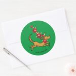 Grinch Max Christmas Pointsettia Classic Round Sticker